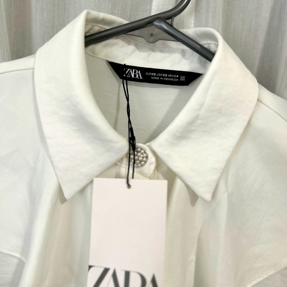 Zara White Ruffled Long Sleeve Blouse - Picture 2 of 3